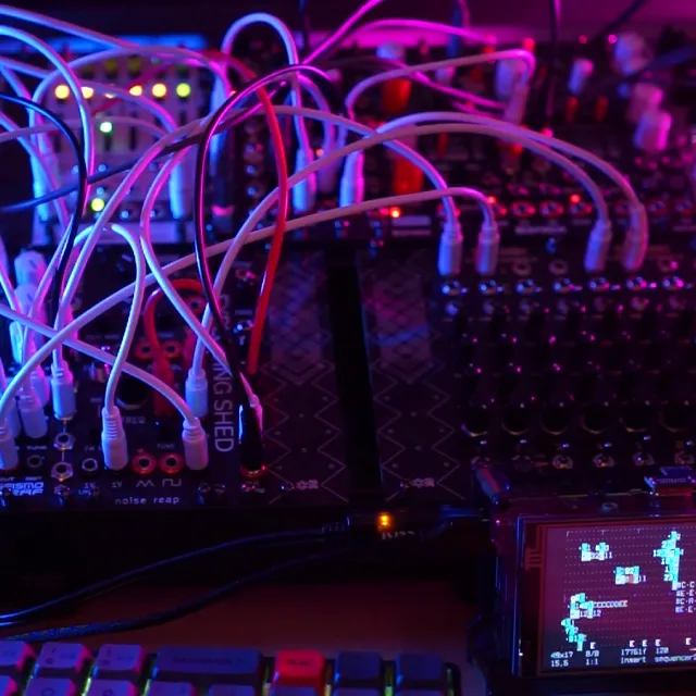 
Self-Patching is Encouraged is an exploration in working with feedbackloops and self-osciliation inside the mixer. There is a constant rise of feedback noise from the outputs of the effects going back into the mixer. The whole thing is then – similar to side chainging on a compressor – controlled by the inverse envelope follower of the Mutable Instruments Ears module.